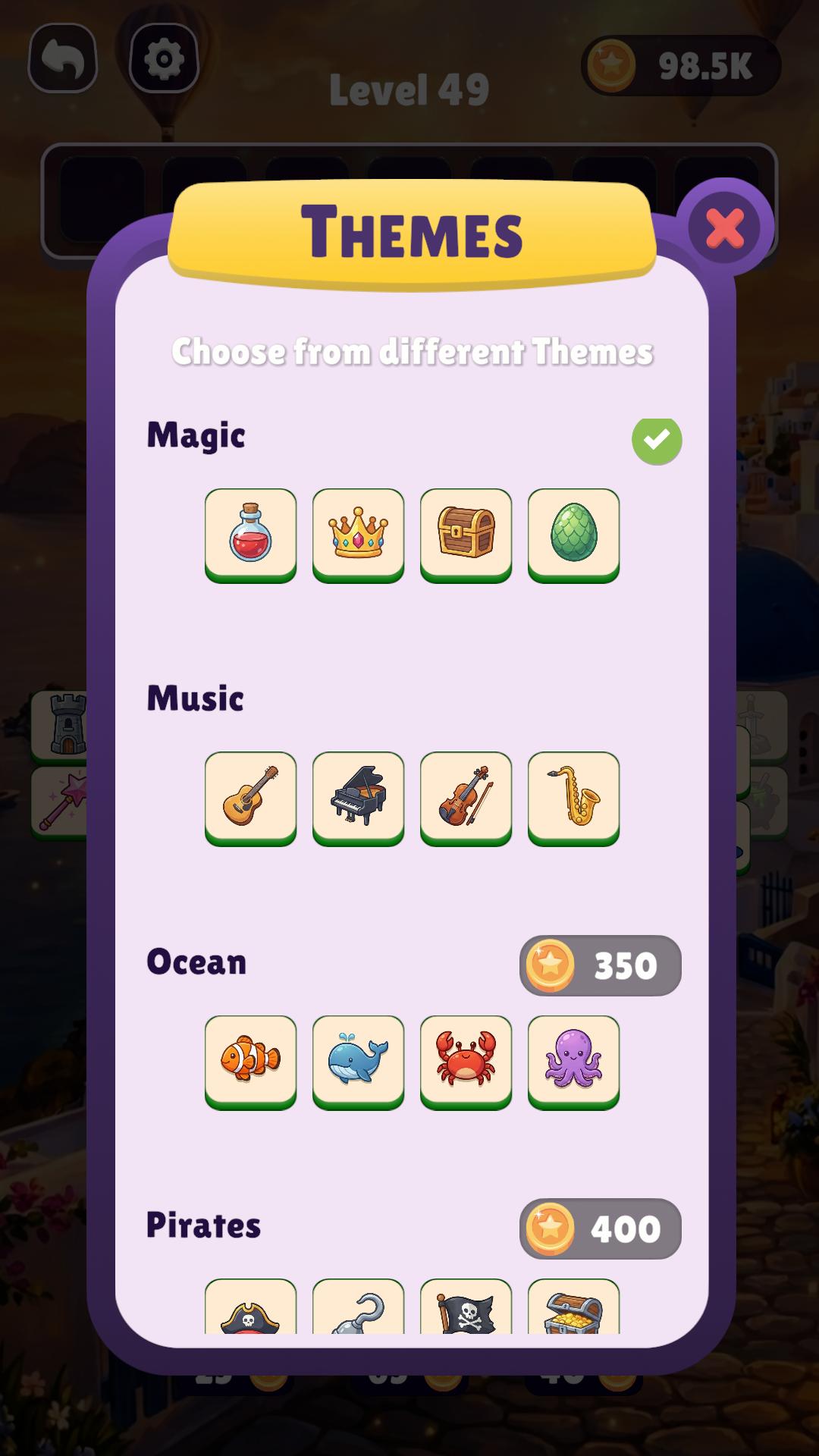 Themes menu
