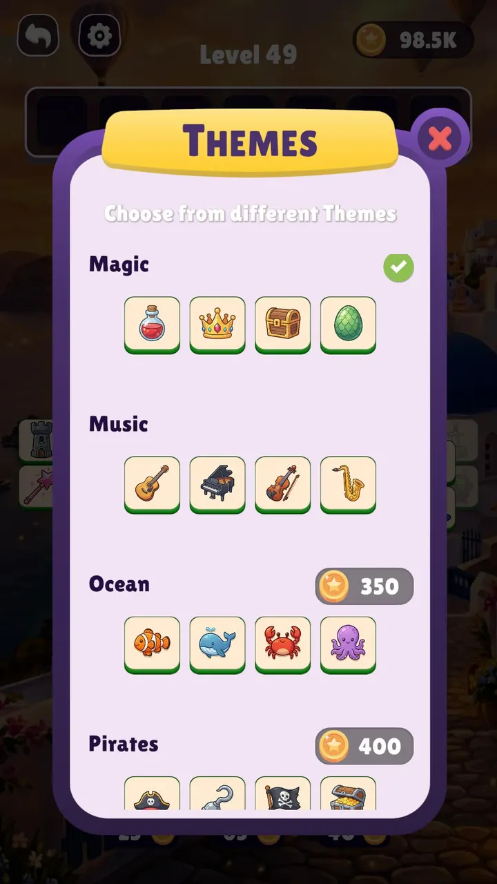 Themes menu